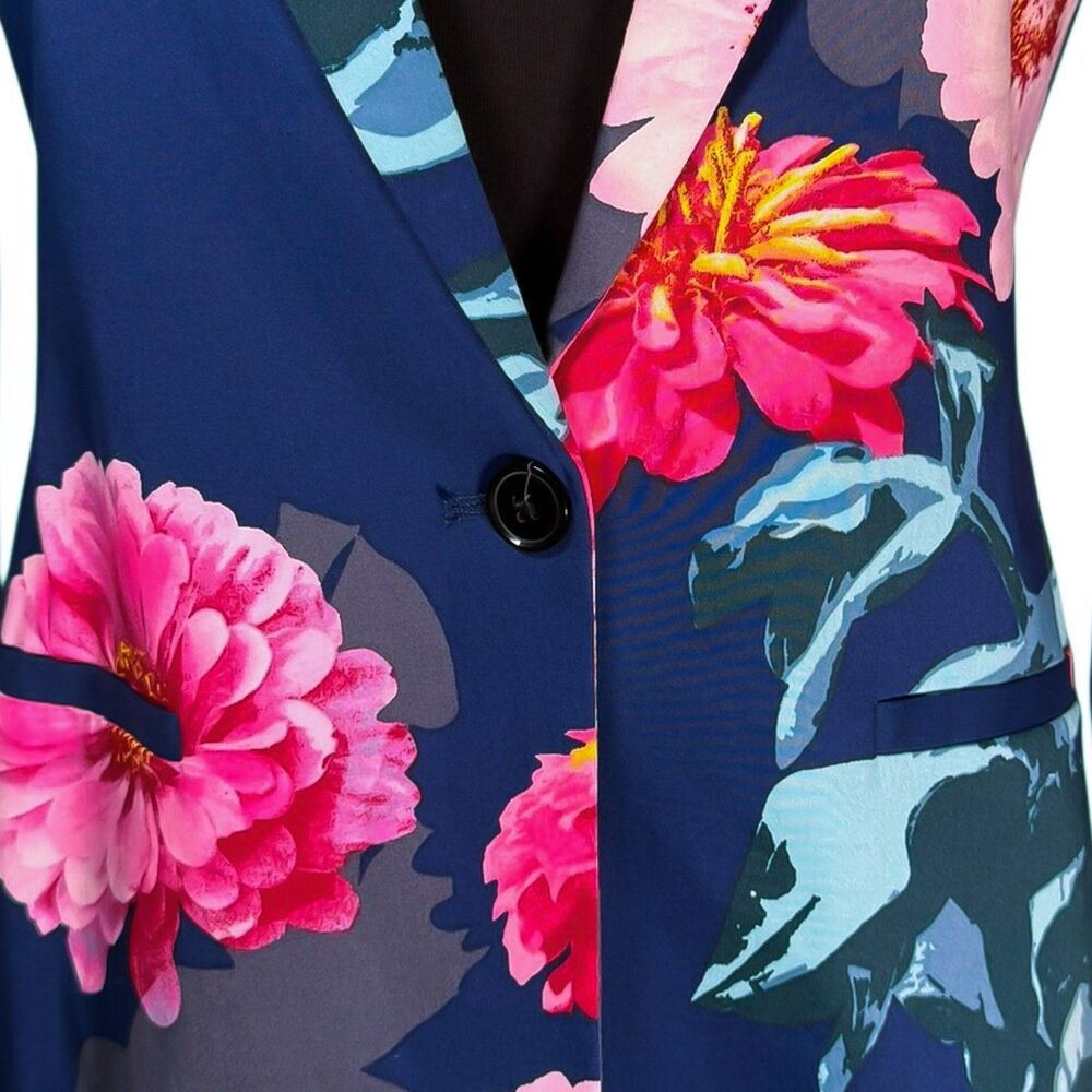 Banana Republic Womens 4P Floral Blazer Blue Pink Cotton Stretch Career Jacket - Picture 5 of 10